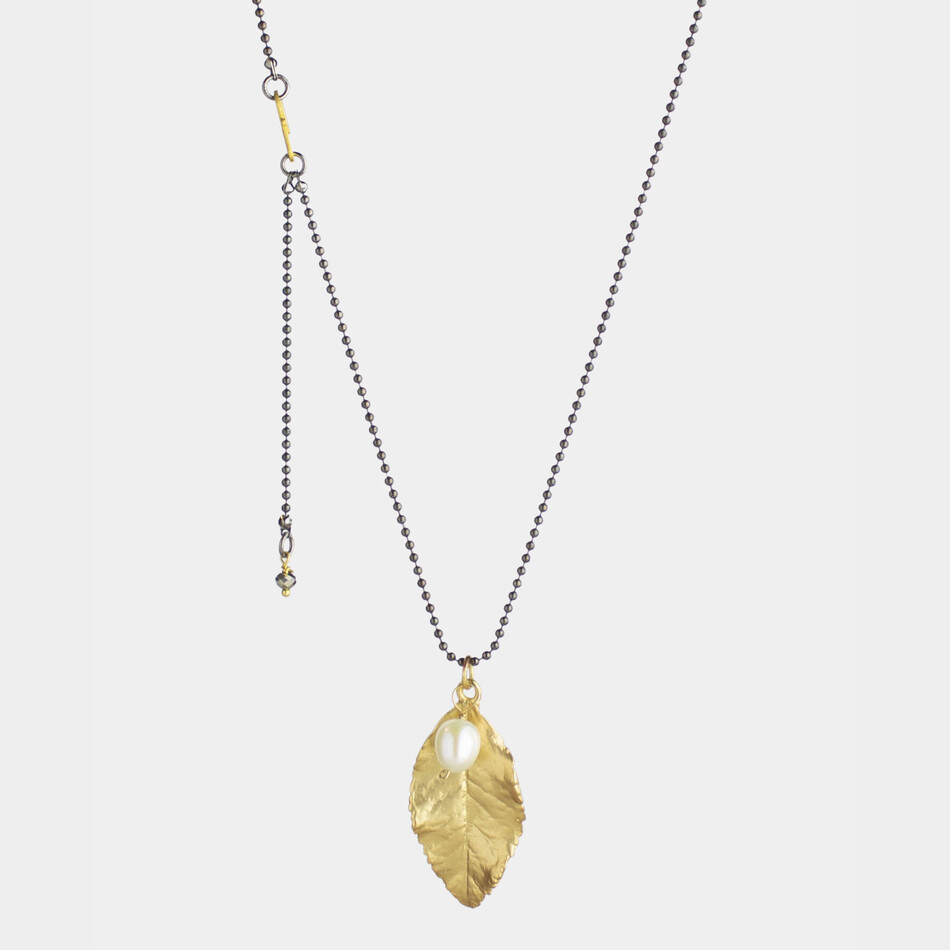 Golden Leaf with White Pearl